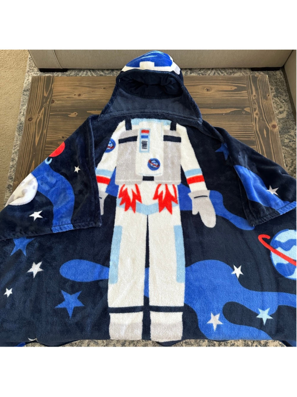 Astronaut Hooded Blanket Kids Space Wearable Throw Blue White 35 Inch